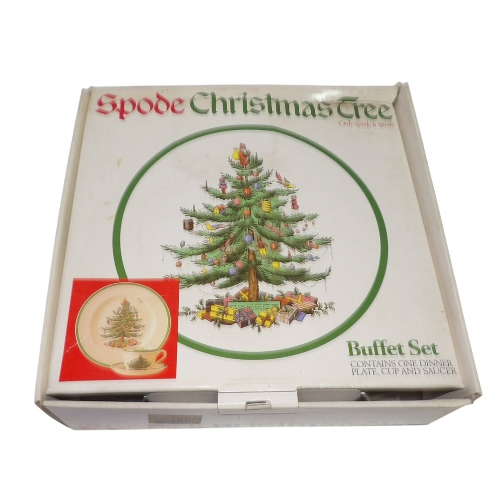 Spode Christmas Tree Buffet Set 3 Piece Dinner Plate Cup Saucer Holiday Set